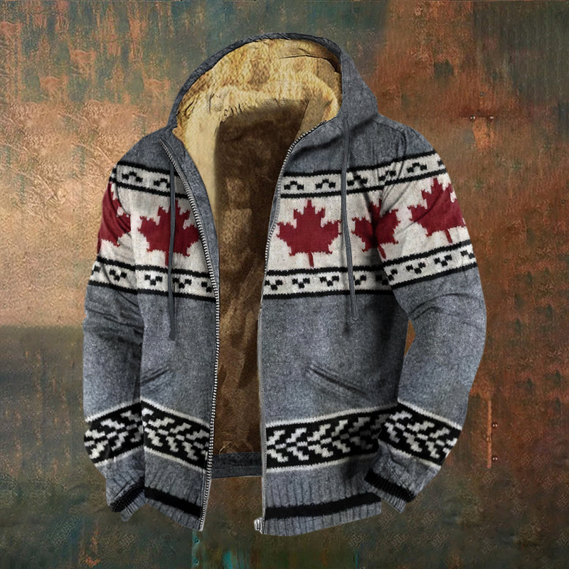 Men's Vintage Canada Maple Leaf Art Cozy Zipper Jacket elevenforest