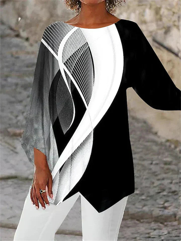 ER | Elegante blusa a maniche lunghe con stampa geometrica