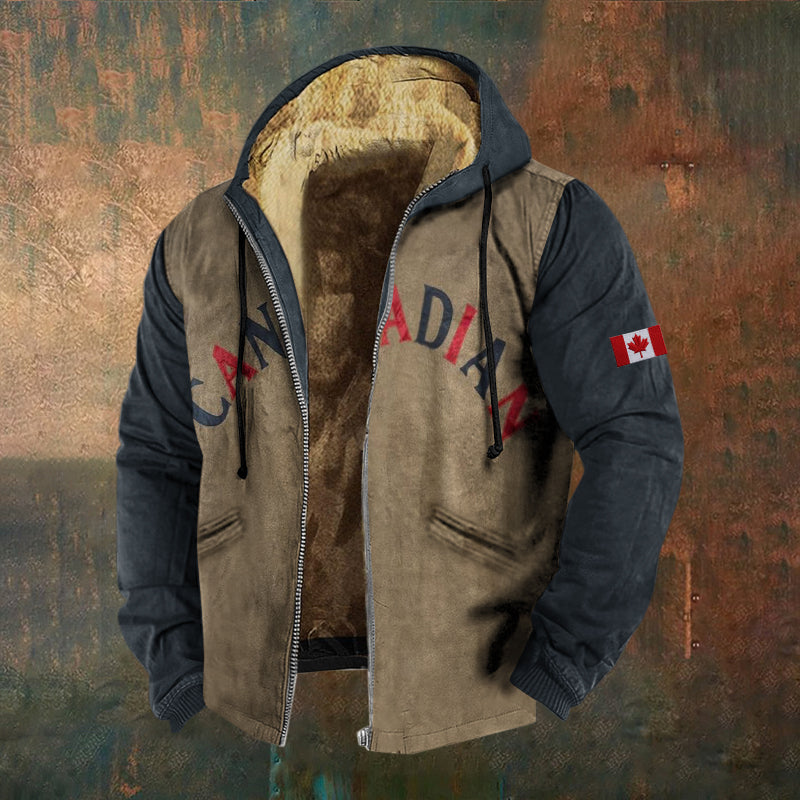 Men's Vintage Canada Maple Leaf Contrasting Colors Zipper Jacket elevenforest
