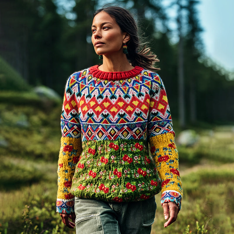 Men's Greenland Kalaallit Beaded Flowers Design Sweater elevenforest