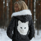 Viking Retro Cat Design Women's Hooded Knit Sweater Jacket elevenforest