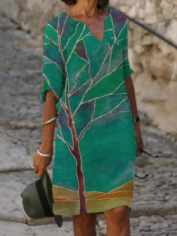 ER | Abito midi stampato con scollo a V