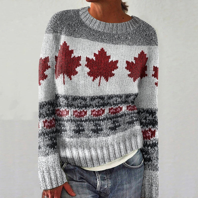 Women's Canadian Maple Leaf Cozy Knit Jacquard Sweater elevenforest