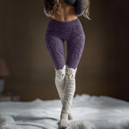 Retro Cat Black And White Patchwork Design Women's Knitted Tight-fitting Leggings elevenforest