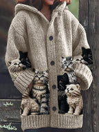 Fuzzy Cats Crochet Art Cozy Knit Hooded Cardigan elevenforest