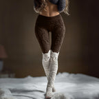 Retro Cat Black And White Patchwork Design Women's Knitted Tight-fitting Leggings elevenforest