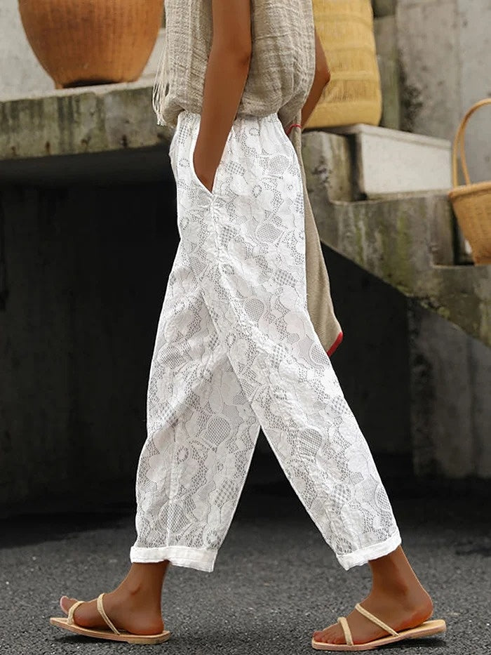Women's Elegant Lace Stitching Casual Pants