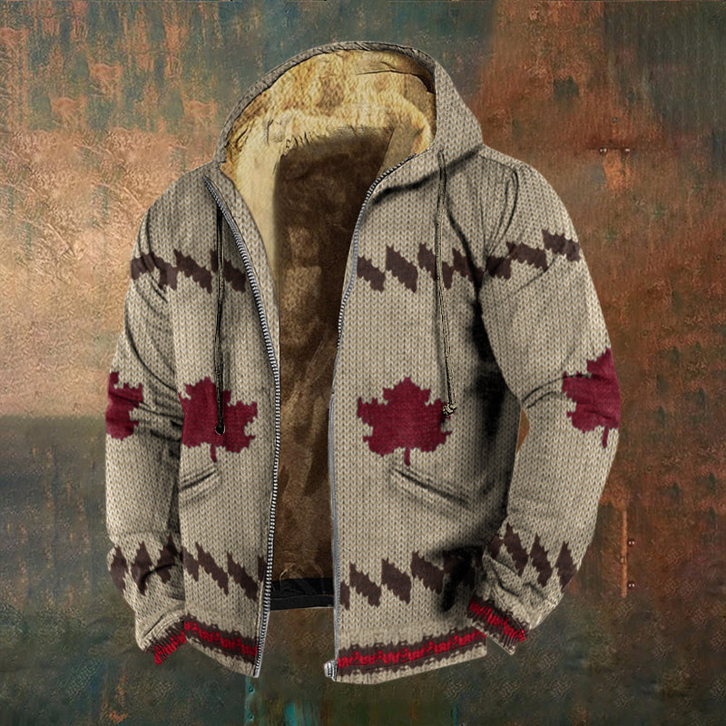 Vintage Canadian Maple Leaf Geometric Men's Plush Jacket elevenforest