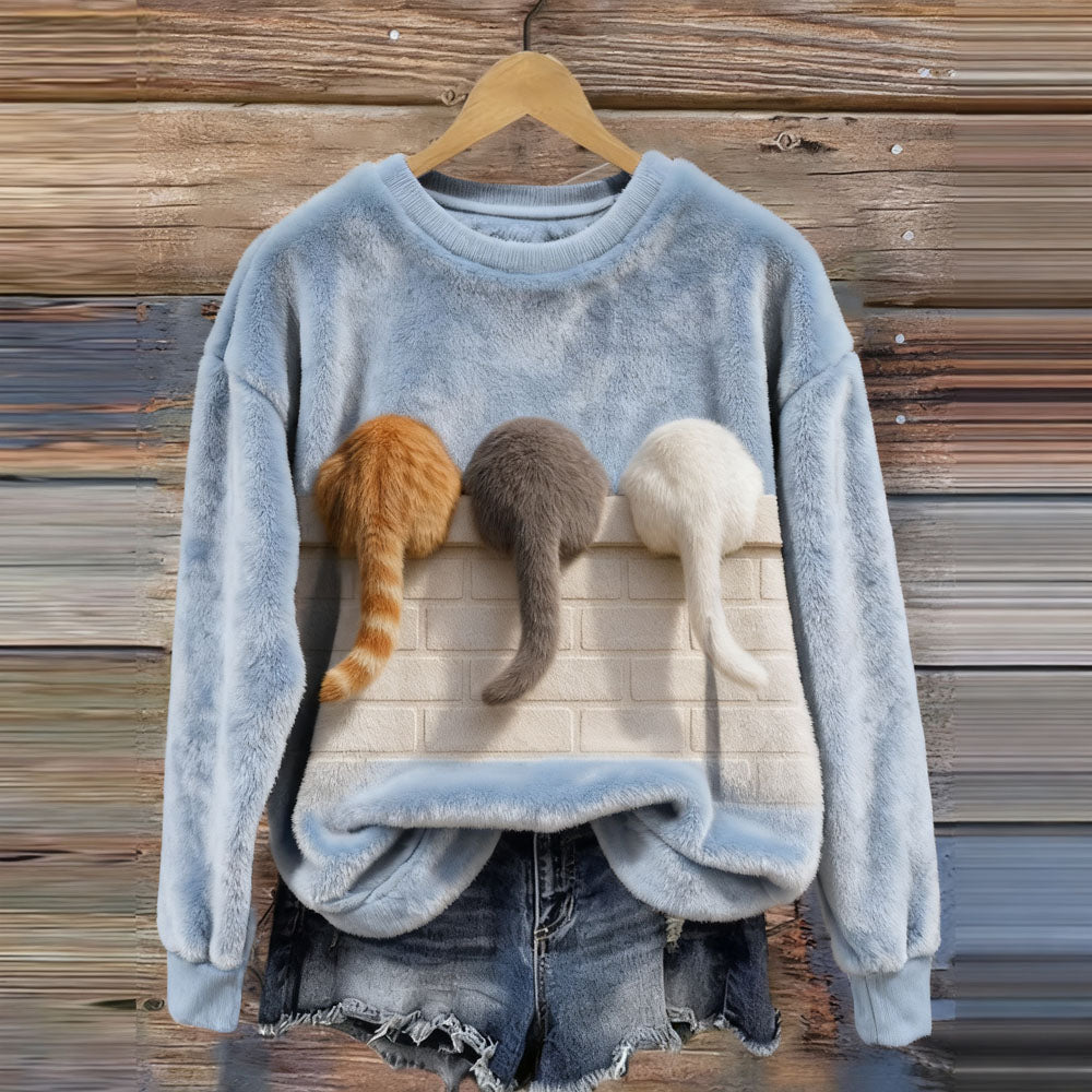 Cute Lazy Cats Round Neck Cozy Flannel Sweatshirt elevenforest