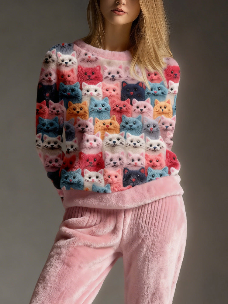 Colorful Cute Cats Art Cozy Plush Sweatshirt elevenforest