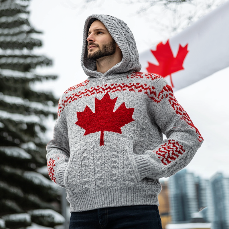 Men's Canada Maple Leaf Pattern Hooded Sweater elevenforest