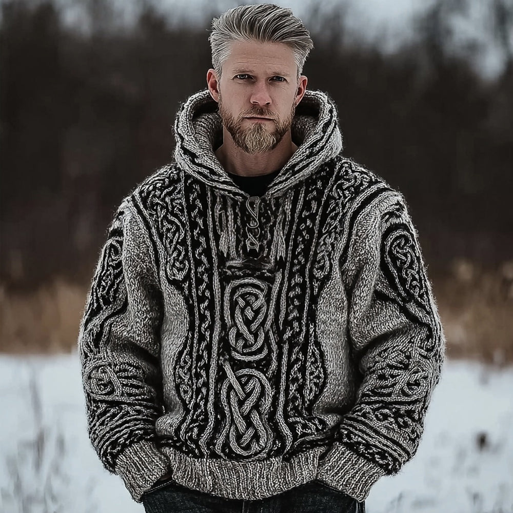 Men's Viking Celtic Knot Cozy Knit Hooded Sweater elevenforest