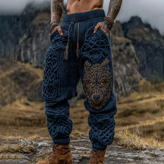 Men's Viking Tribe Celtic Wolf Pattern Artistic Comfort Knitted Pants elevenforest