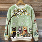 Christmas Cats Embroidery Women's Cozy Plush Sweater elevenforest