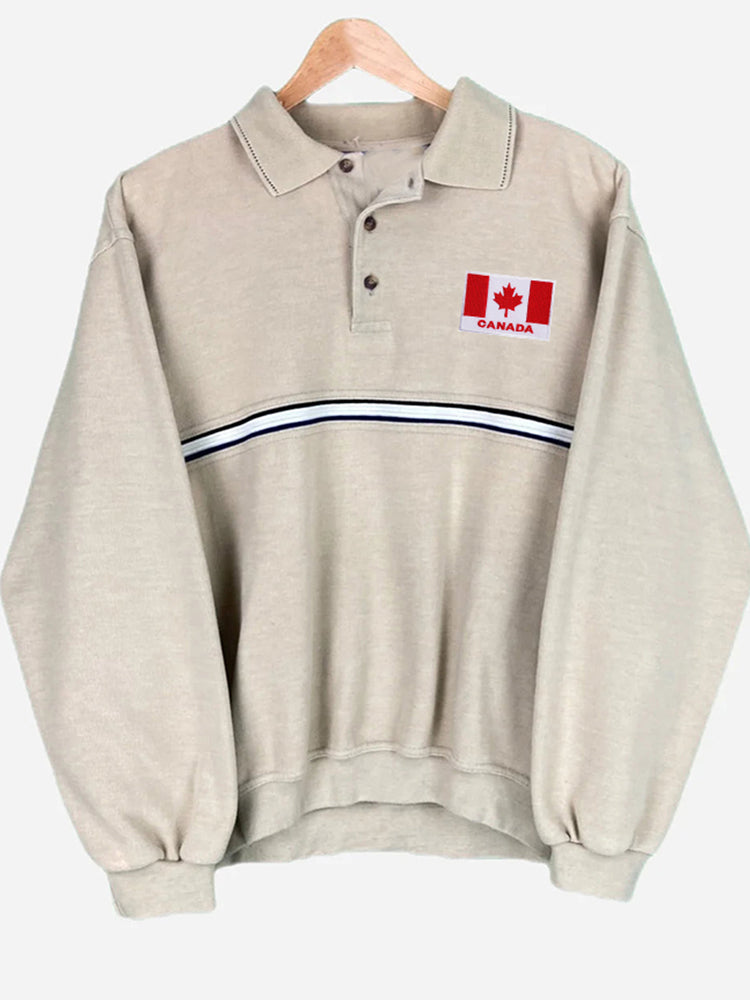 Men's Canadian Maple Leaf Lapel Knit Sweater elevenforest