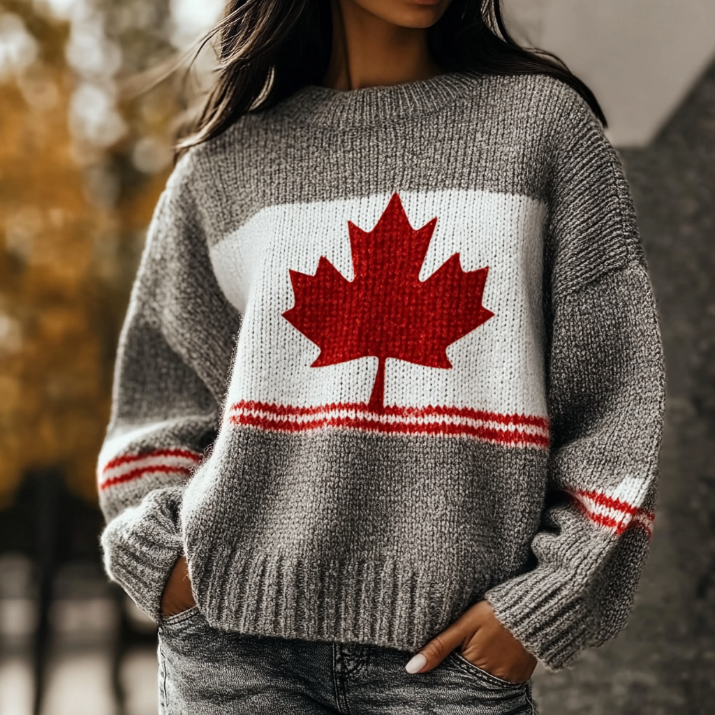 Women's Canadian Maple Leaf Cozy Knit Jacquard Sweater elevenforest