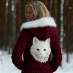 Viking Retro Cat Design Women's Hooded Knit Sweater Jacket elevenforest