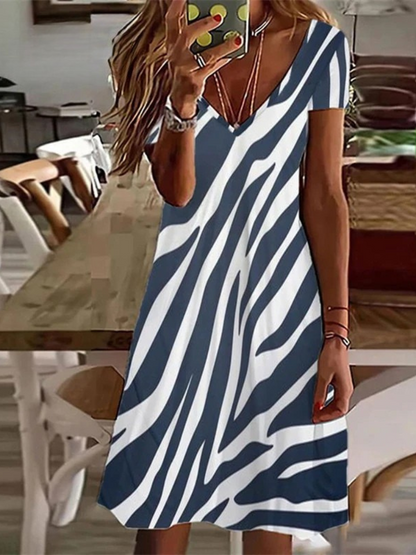 ER | Donna Sundress Midi Dress Manica corta Stampa floreale Estate Casual V Neck Abiti allentati Plus Size 2024 Abbigliamento Donna Vestidos