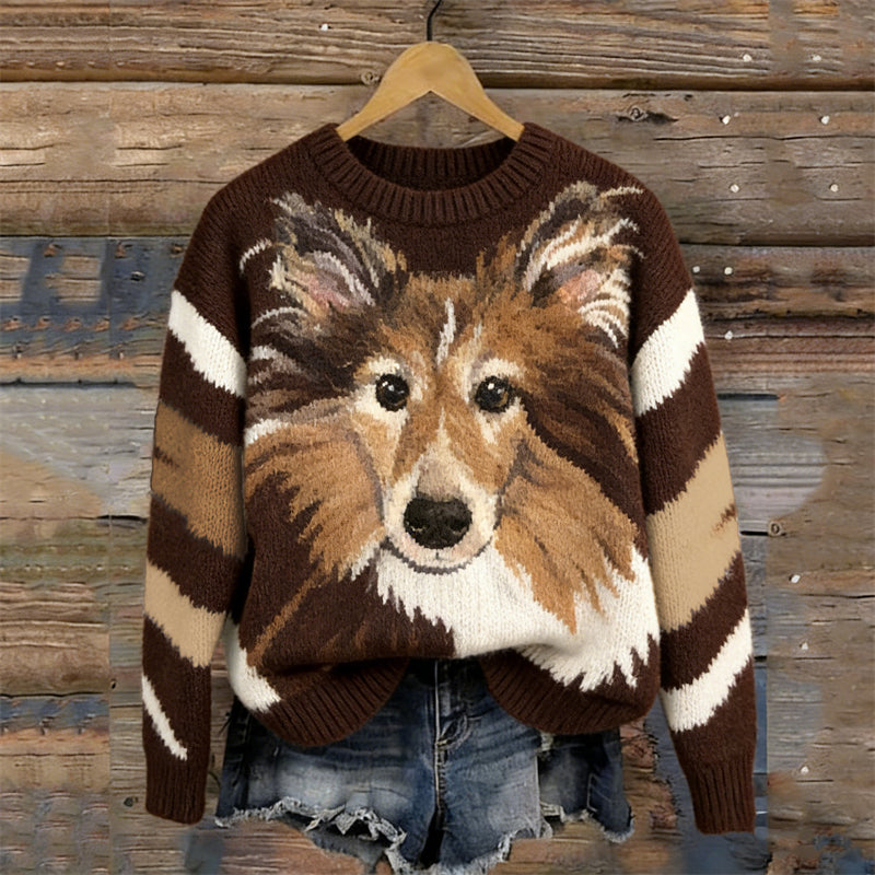 Lovely Sheepdog & Pattern Knit Cozy Sweater elevenforest