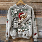Christmas Lazy Cat Art Women's Cozy Plush Sweater elevenforest