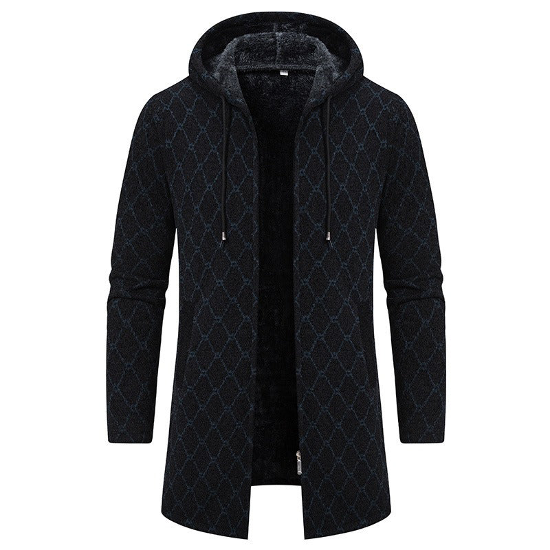 Men's Vintage Knitted Pattern Comfortable Plush Hooded Coat artswardrobe