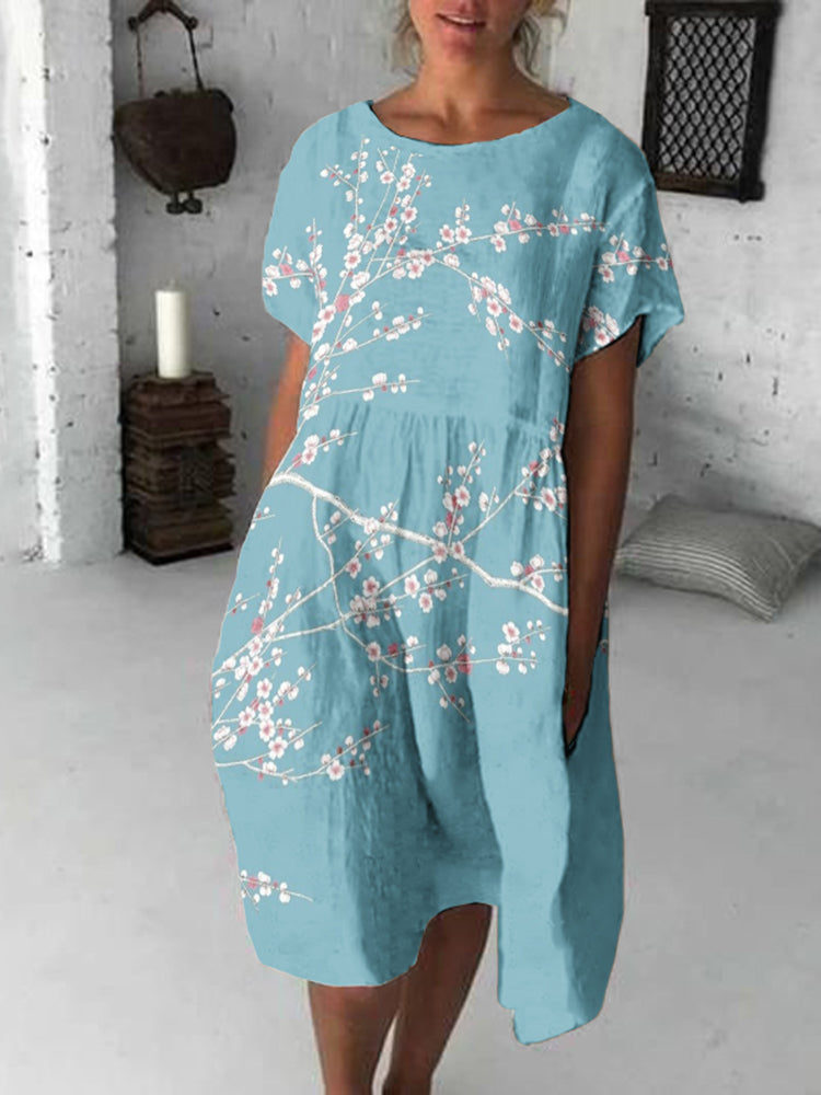 Vintage Cherry Blossom Japanese Flowy Midi Dress