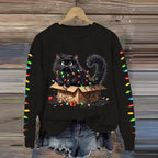 Women's Christmas Cat Print Crew Neck Casual Sweatshirt elevenforest