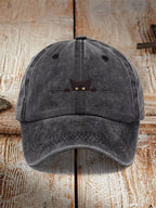 Japanese Art Black Cat Print Washed Hat elevenforest