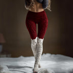 Retro Cat Black And White Patchwork Design Women's Knitted Tight-fitting Leggings elevenforest