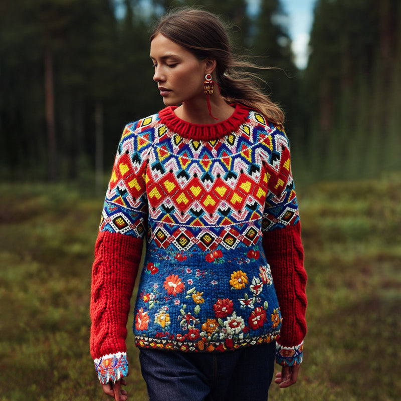 Men's Greenland Kalaallit Beaded Flowers Design Sweater elevenforest