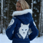 Viking Retro Style Cat Embroidery Pattern Women's Knit Hooded Sweater Jacket elevenforest