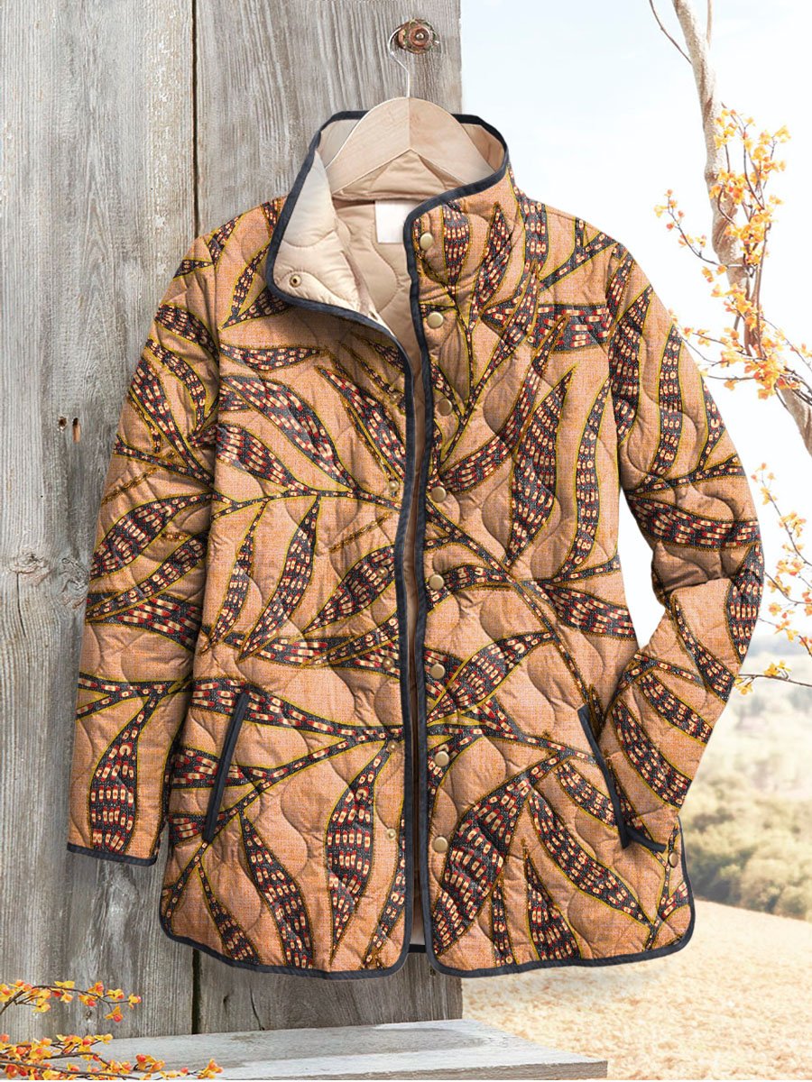 Women's Vintage Floral Art Print Casual Quilted Cardigan