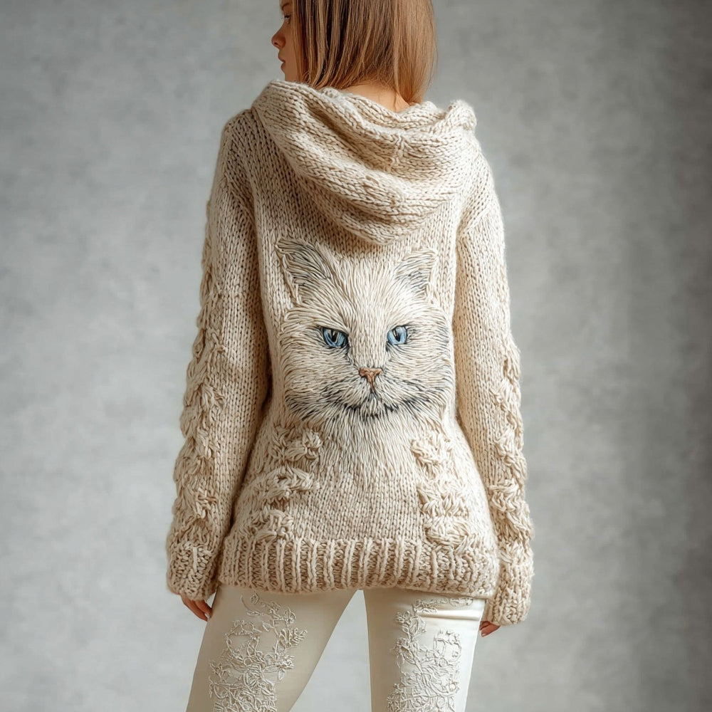 Cute Cats Embroidered Comfy Knit Hooded Cardigan elevenforest
