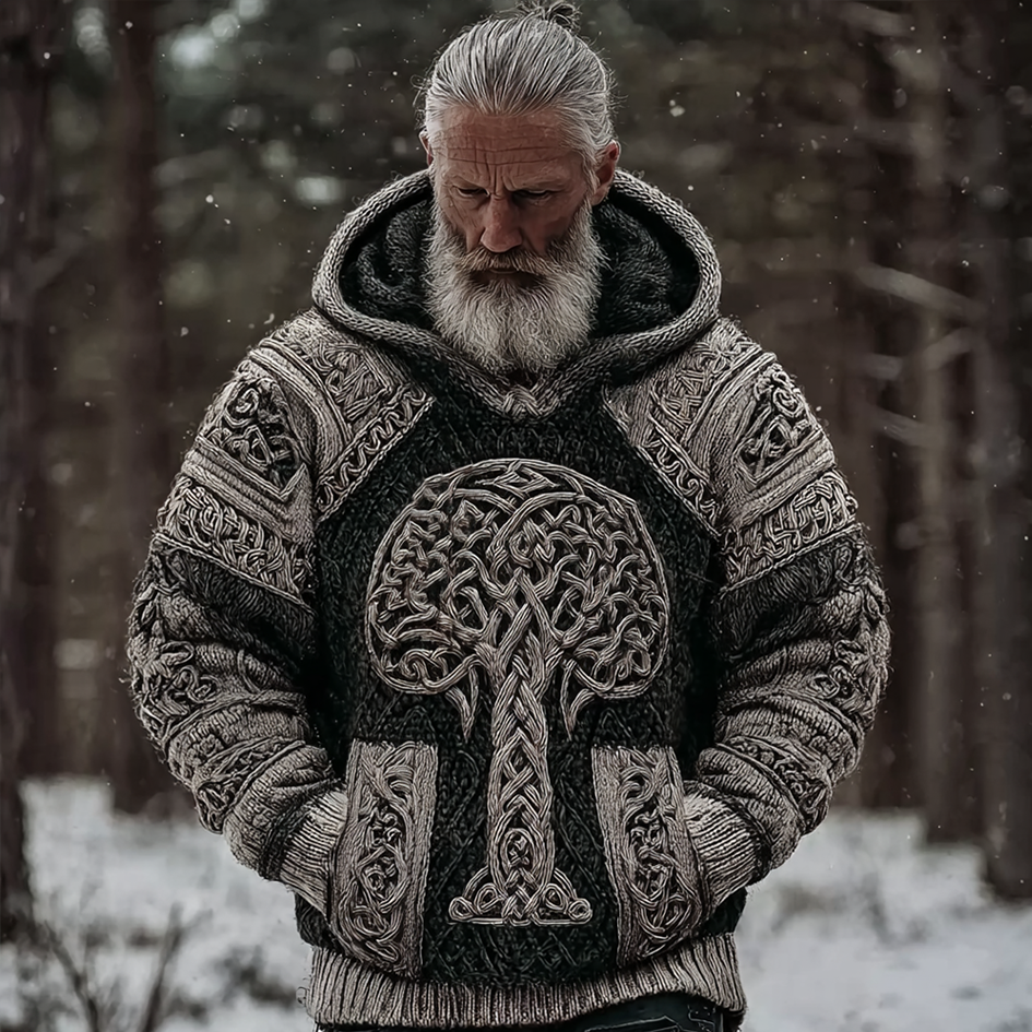 Vintage Viking Celtic Style Life Tree Pattern Men's Hooded Sweater elevenforest