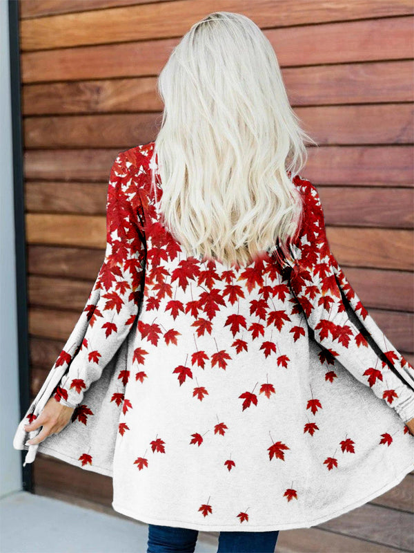 Canadian Maple Leaf Prints Long Sleeve Comfy Cardigan elevenforest