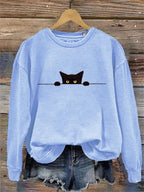 Women's Casual Funny Black Cat Print Sweatshirt elevenforest