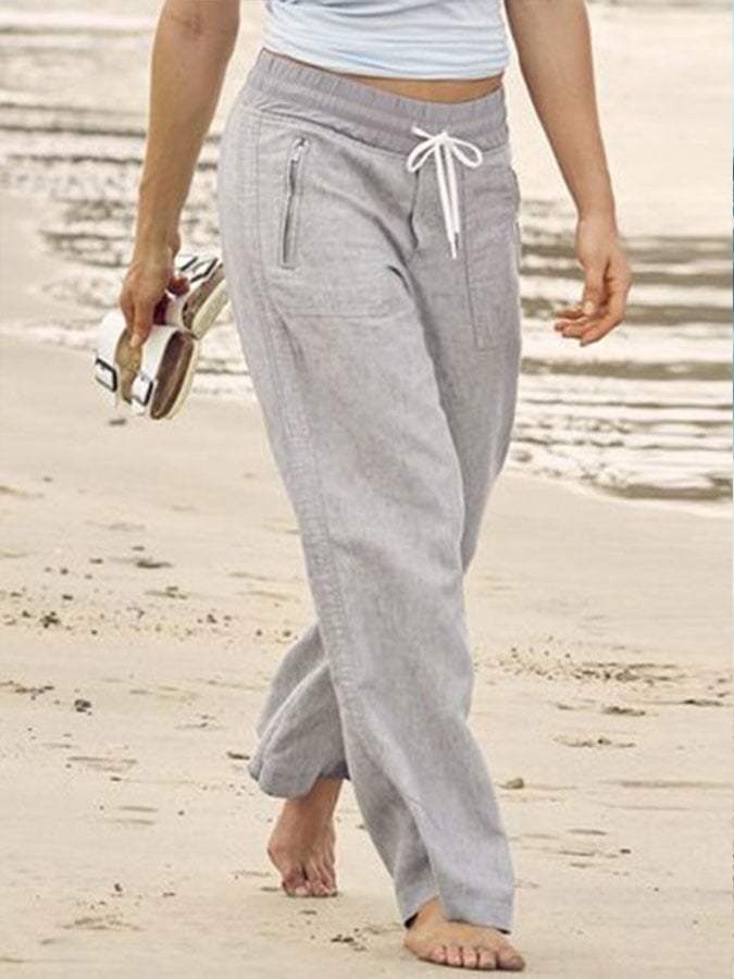 Women's Pocket Casual Cotton Linen Pants
