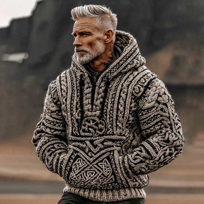 Men's Viking Tribal Pattern Art Hooded Sweater elevenforest
