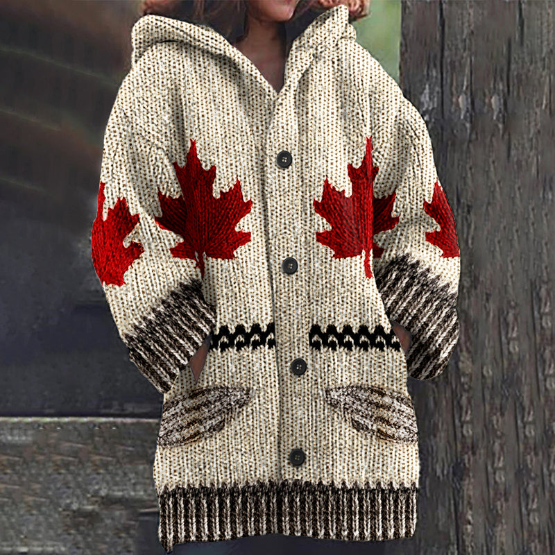 Women's Canadian Maple Leaf Geometry Cozy Knit Jacquard Sweater elevenforest