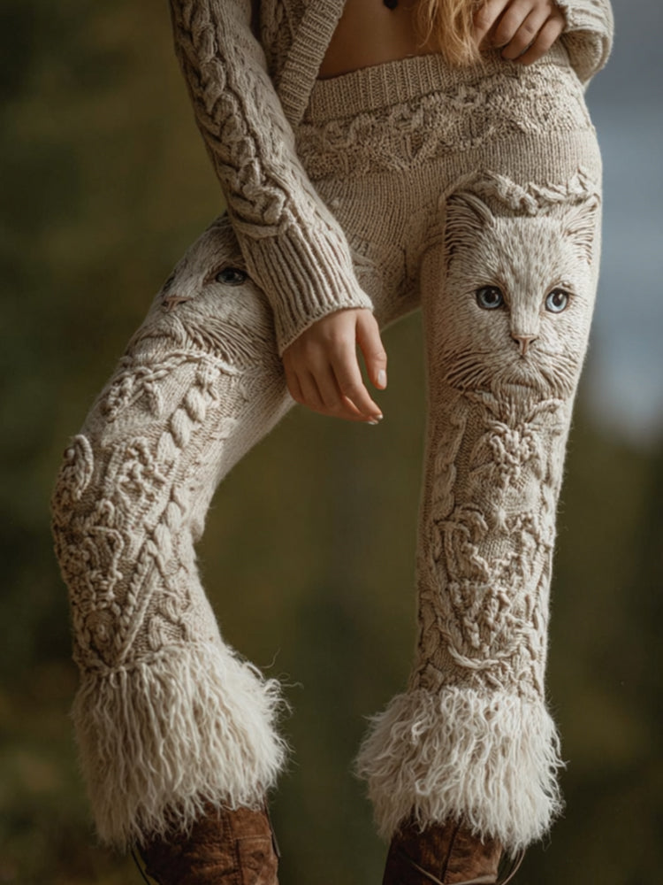 Women's Cute Little Cat Slim Fit Long Pants elevenforest