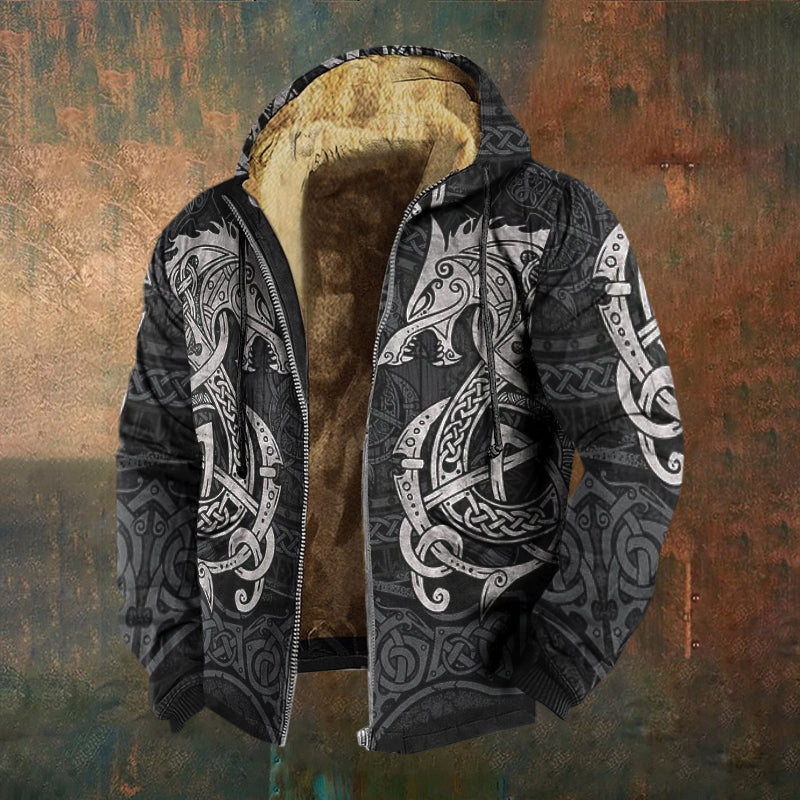 Men's Vintage Viking Wolf Print Casual Zip Up Jacket elevenforest
