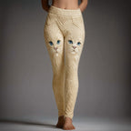 Cute Cat Face Embroidered Cozy Knit Leggings elevenforest