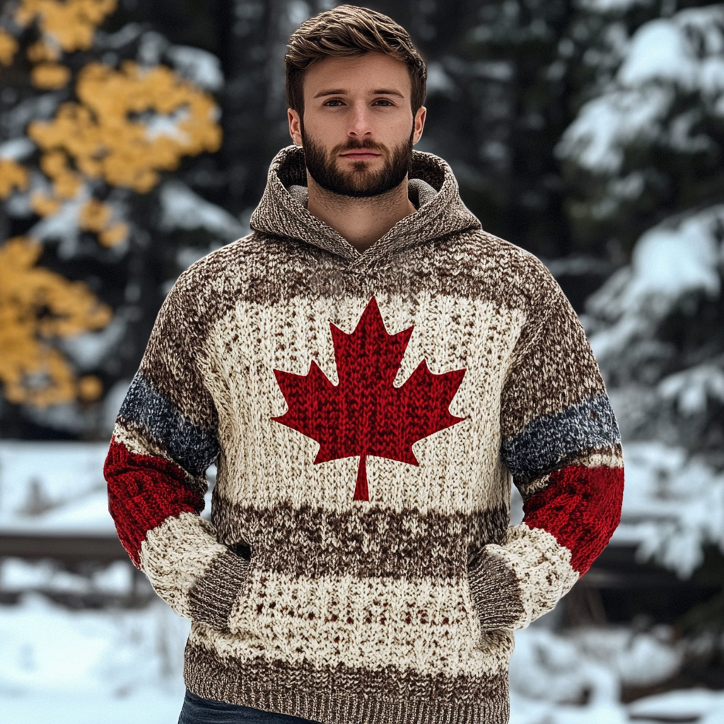 Men's Canadian Maple Leaf Jacquard Cozy Hooded Sweater elevenforest