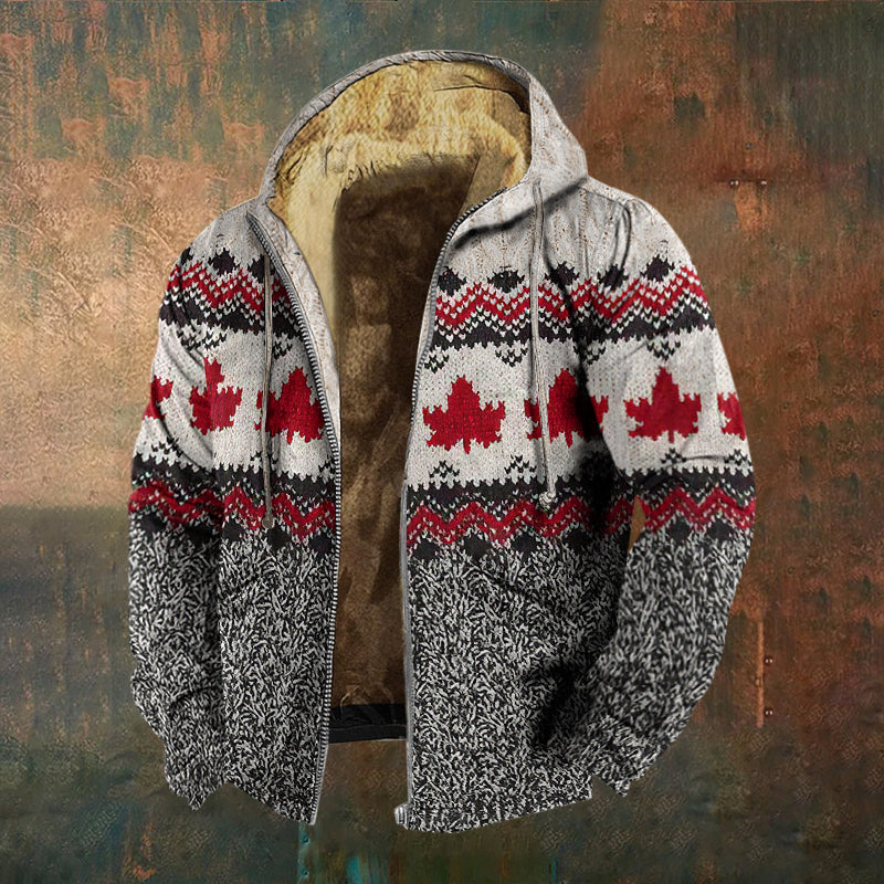 Men's Vintage Canada Maple Leaf Print Casual Zipper Jacket elevenforest