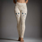Cute Cat Face Embroidered Cozy Knit Leggings elevenforest