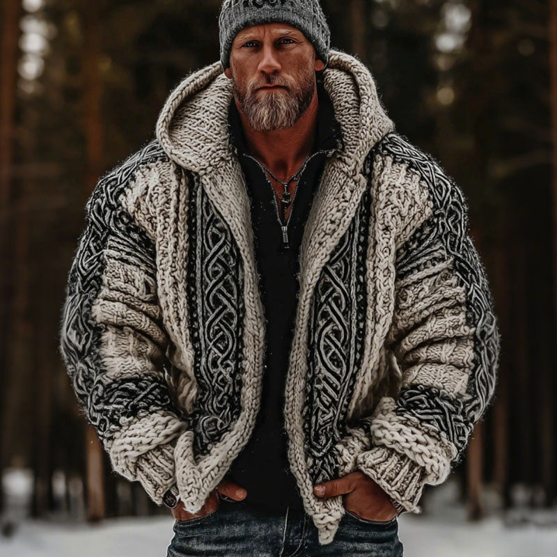 Men's Vintage Viking Celtic Knot Pattern Art Cozy Hooded Jacket elevenforest