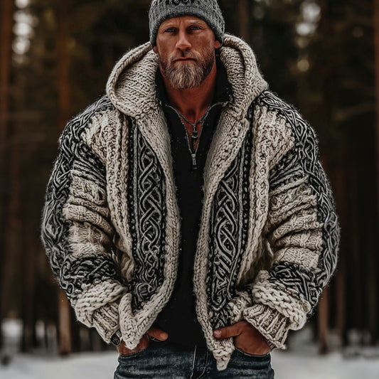 Men's Vintage Viking Celtic Knot Pattern Art Cozy Hooded Jacket elevenforest