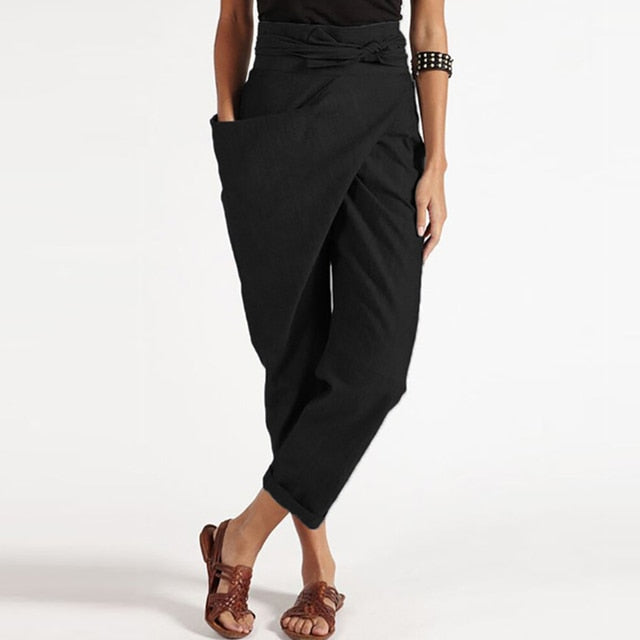 ER | Elegante pantalone cropped con fascia frontale