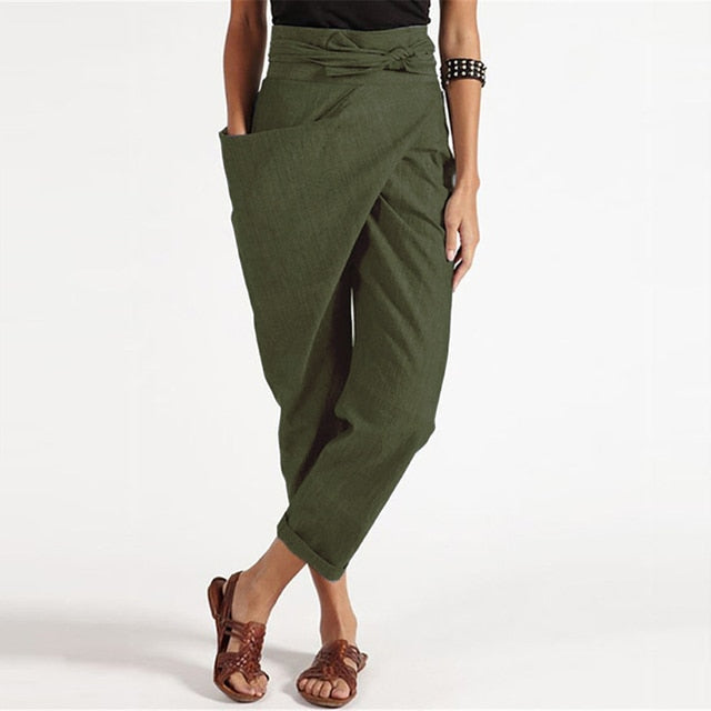 ER | Elegante pantalone cropped con fascia frontale