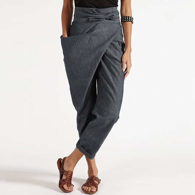 ER | Elegante pantalone cropped con fascia frontale